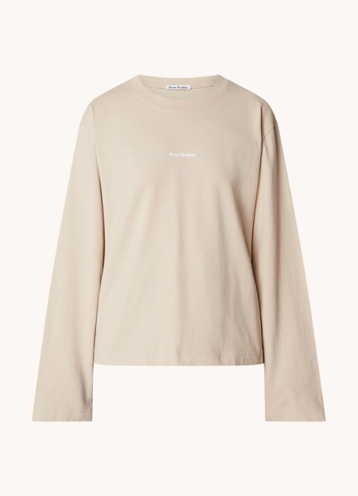 Acne Studios Sweater met logoborduring en trompetmouw - voorkant 4 donkerbeige