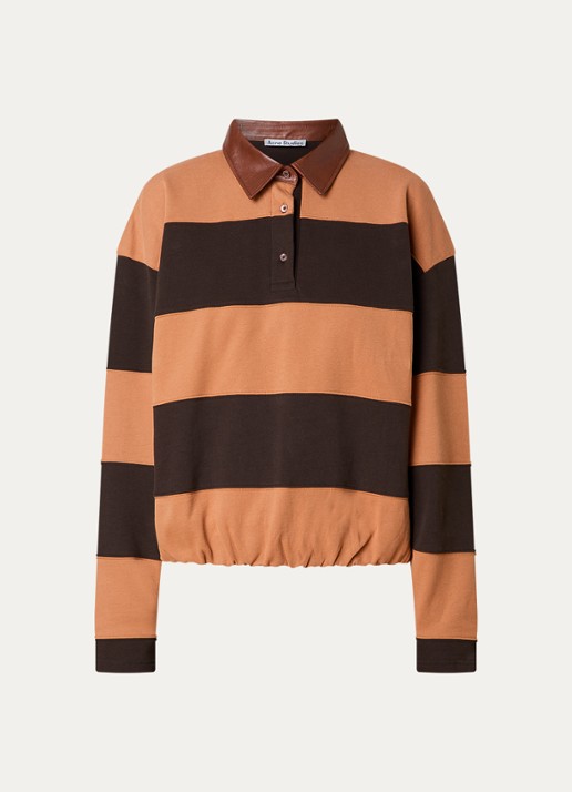 Acne Studios Sweater met streepprint en polokraag - voorkant donkerbruin