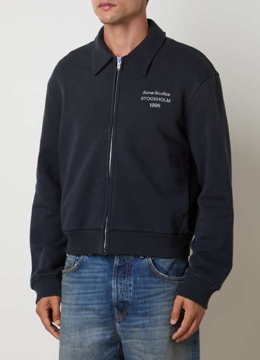 Acne Studios Sweatvest met logo en verwassen afwerking - detail zwart