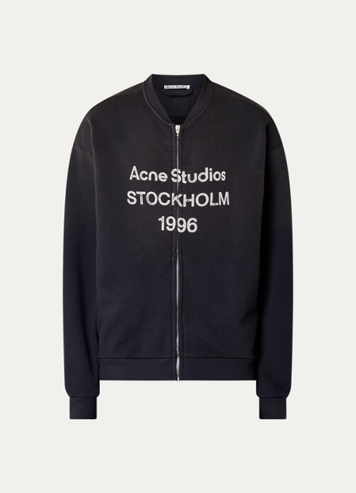 Acne Studios Sweatvest met logoprint en verwassen afwerking - voorkant antraciet