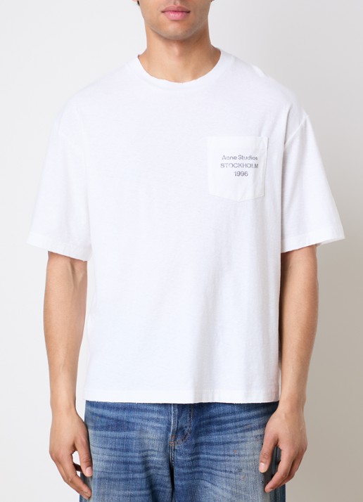 Acne Studios T-shirt met logo en borstzak - detail 2 gebroken wit