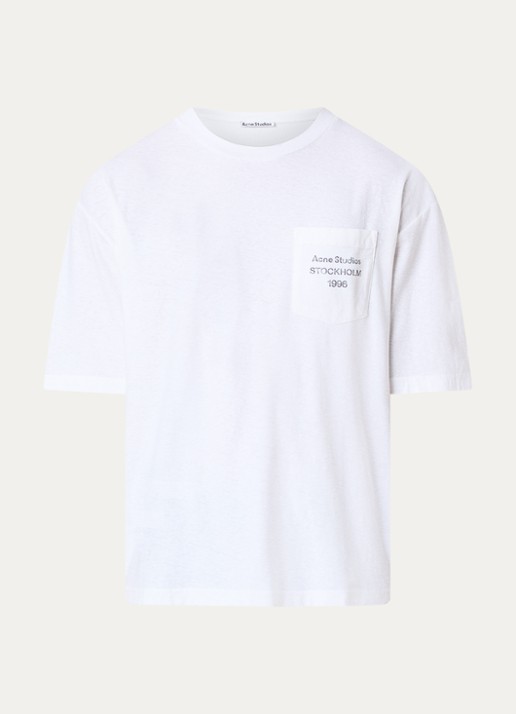 Acne Studios T-shirt met logo en borstzak - voorkant 4 gebroken wit