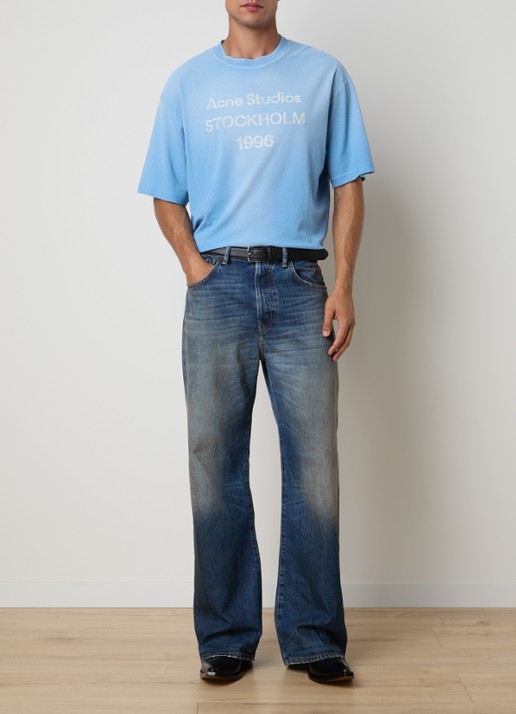 Acne Studios T-shirt met logoprint en verwassen afwerking - voorkant 2 lichtblauw