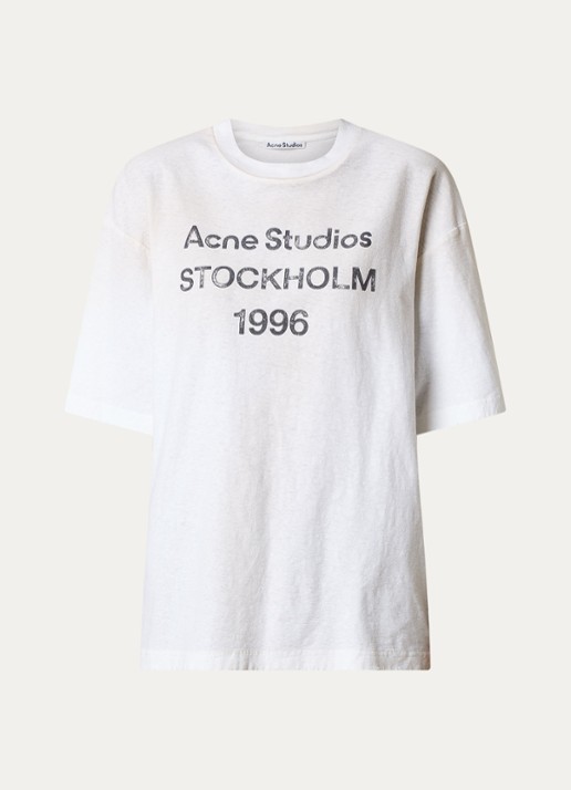 Acne Studios T-shirt met logoprint en verwassen afwerking - voorkant 7 gebroken wit
