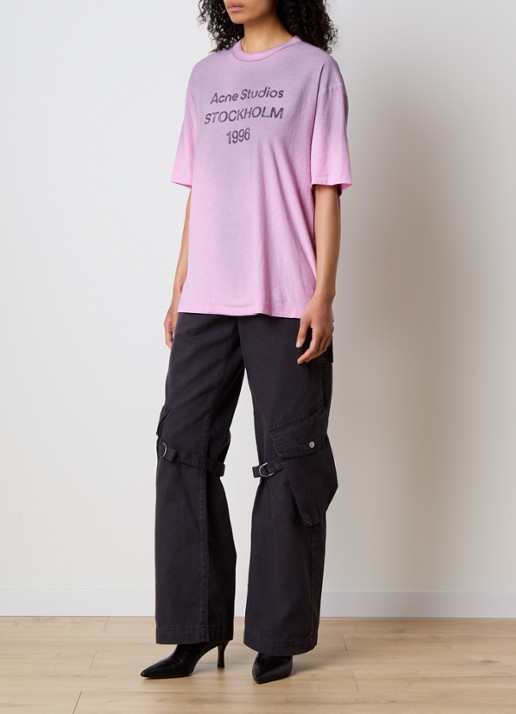 Acne Studios T-shirt met logoprint en verwassen afwerking - voorkant 2 roze