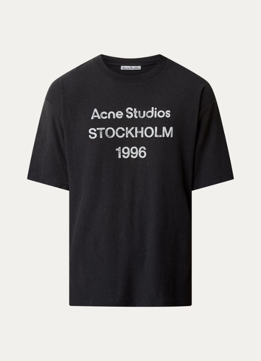 Acne Studios T-shirt met logoprint en verwassen afwerking - voorkant zwart