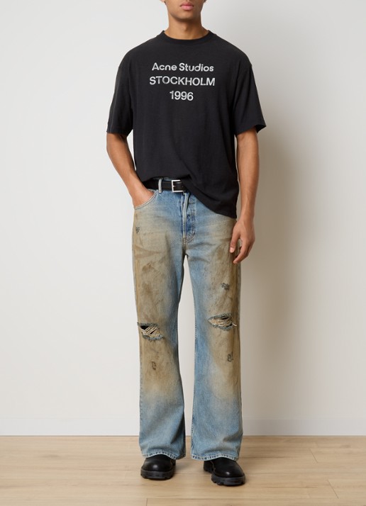 Acne Studios T-shirt met logoprint en verwassen afwerking - voorkant 2 zwart