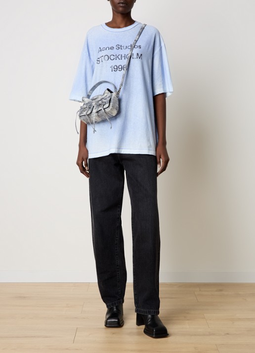 Acne Studios T-shirt met logoprint en verwassen afwerking - voorkant 2 lichtblauw
