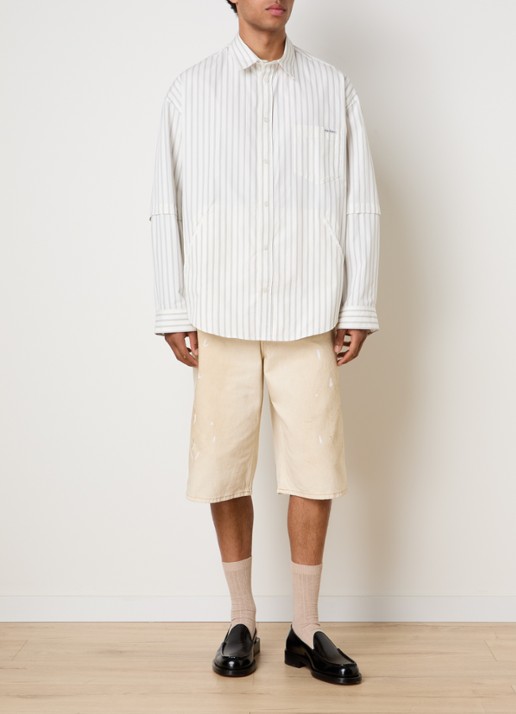 Acne Studios Trafalgar loose fit korte broek van denim met gekleurde wassing - voorkant 2 beige