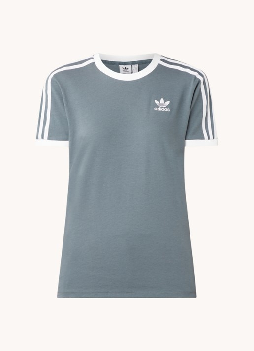 adidas 3 Stripes T-shirt met logoborduring - voorkant 2 staalblauw