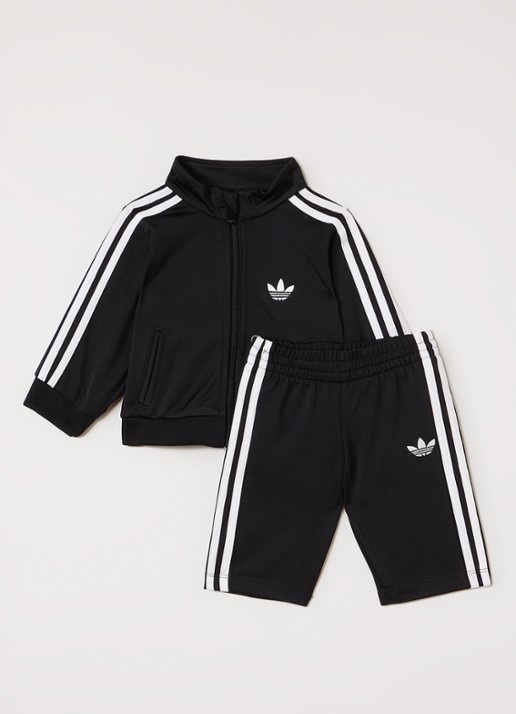 Adidas Firebird set van trackvest met trackpants 2-delig - voorkant zwart
