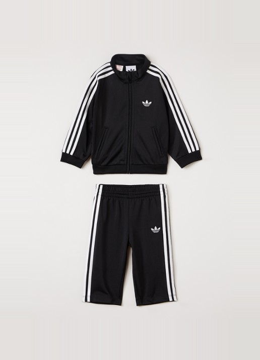 Adidas Firebird set van trackvest met trackpants 2-delig - voorkant 3 zwart