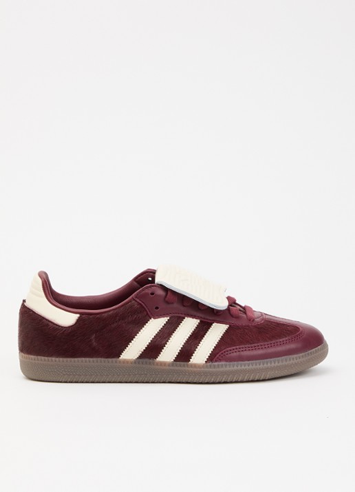 Adidas Samba LT sneaker van leer met ponyhair - voorkant bordeauxrood