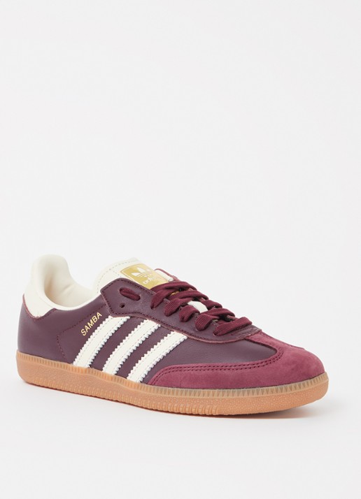 Adidas Samba OG sneaker van leer met suède details  - voorkant 5 bordeauxrood