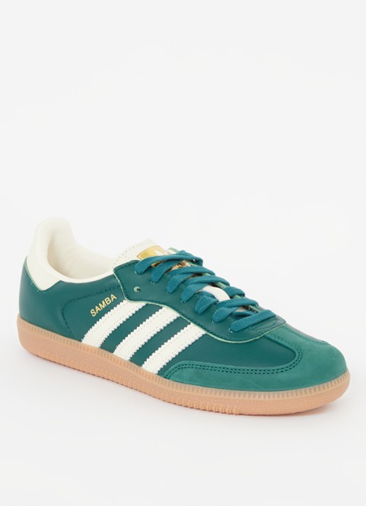 Adidas Samba OG sneaker van leer met suède details  - voorkant groen