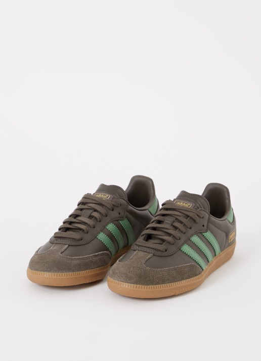 Adidas Samba OG sneaker van leer met suède details  - detail olijfgroen