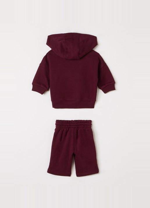 Adidas Set van hoodie met korte broek 2-delig - voorkant 2 bordeauxrood