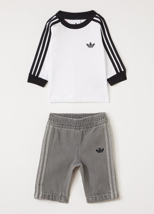 Adidas Set van longsleeve met straight leg jeans 2-delig - voorkant wit