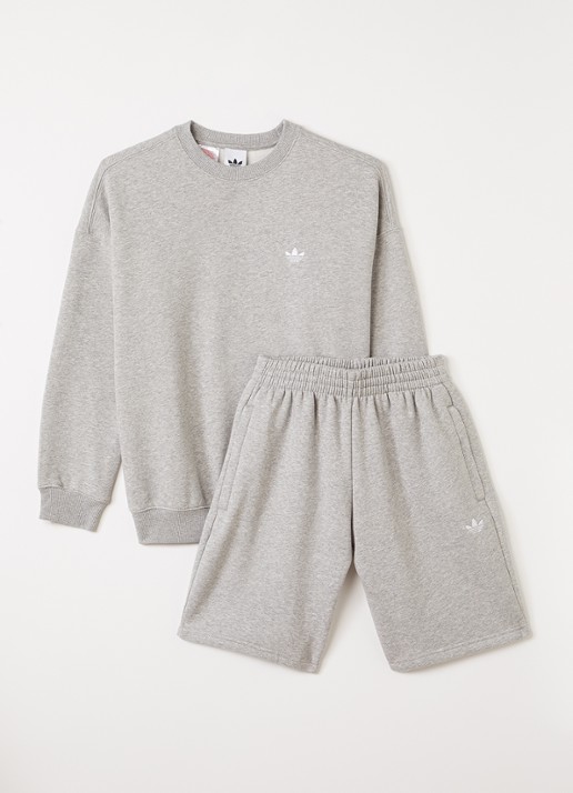 Adidas Set van sweater met korte joggingbroek 2-delig - voorkant grijsmele