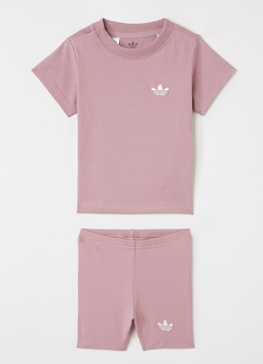 Adidas Set van T-shirt met korte broek 2-delig - voorkant 3 roze