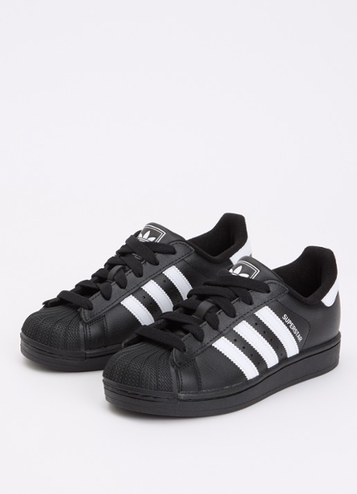 Adidas Superstar II sneaker van leer met logo - voorkant 2 zwart