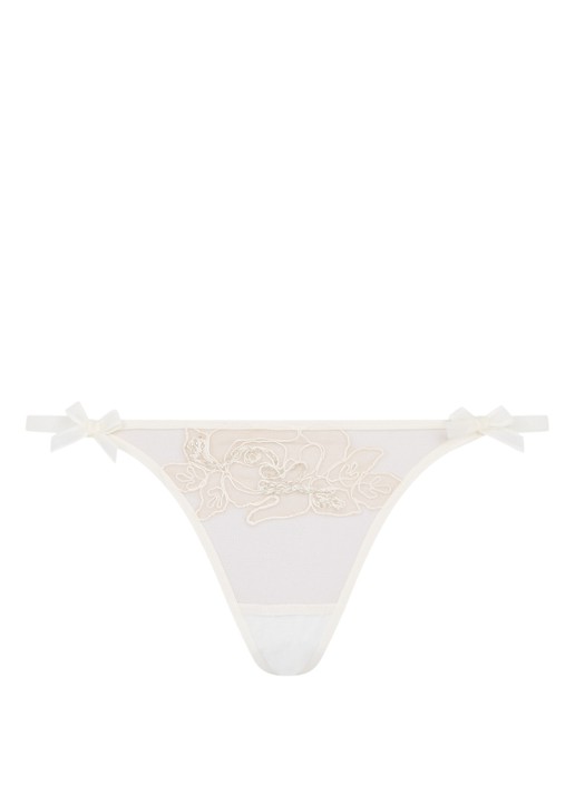 Agent Provocateur Lindie string met borduring en kralendecoratie - voorkant ivoor