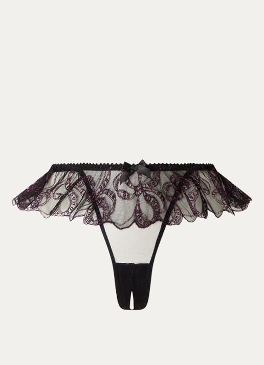 Agent Provocateur Louella ouvert string van mesh met lurex - voorkant 2 zwart