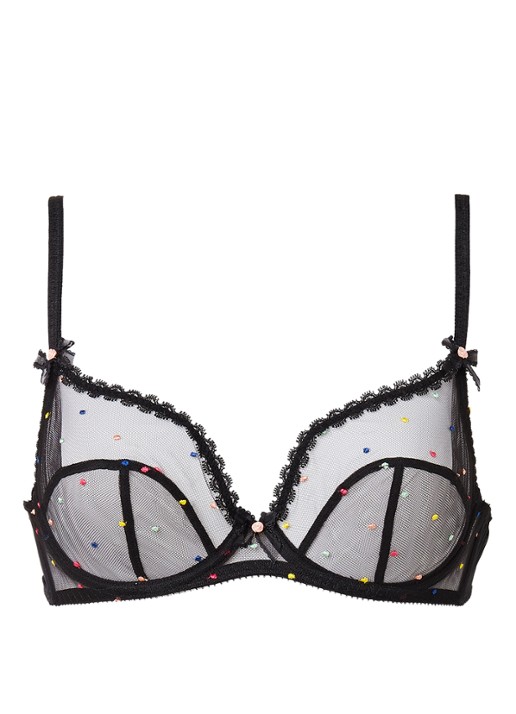 Agent Provocateur Poppie beugel bh van mesh met stippenborduring - voorkant 2 zwart