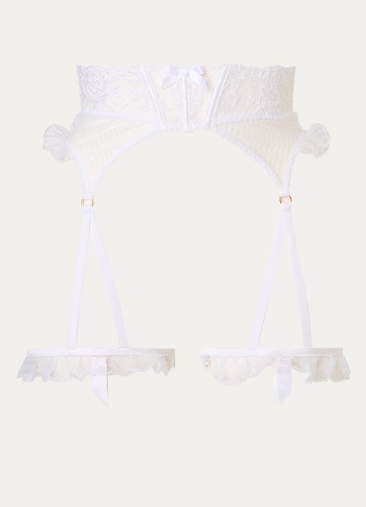 Agent Provocateur Rosia jarretels met mesh en kant - voorkant 4 gebroken wit