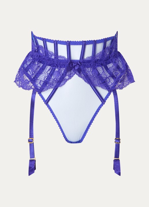 Agent Provocateur Rozlyn string met afneembare jarretels - voorkant kobaltblauw