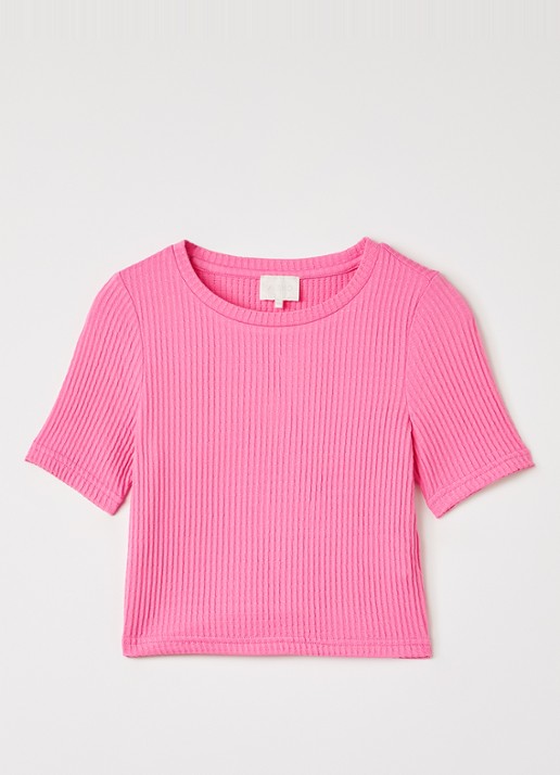 AI&KO Famke T-shirt met ribstructuur - voorkant roze