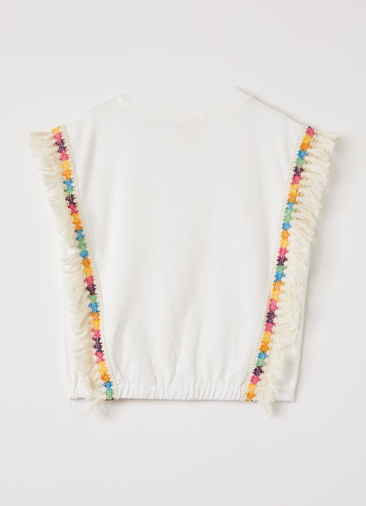 AI&KO Rhode T-shirt met franjes - voorkant 2 wit