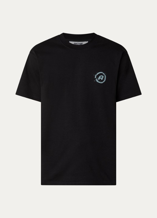Aiche Broken Pieces T-shirt met logo- en backprint - voorkant zwart