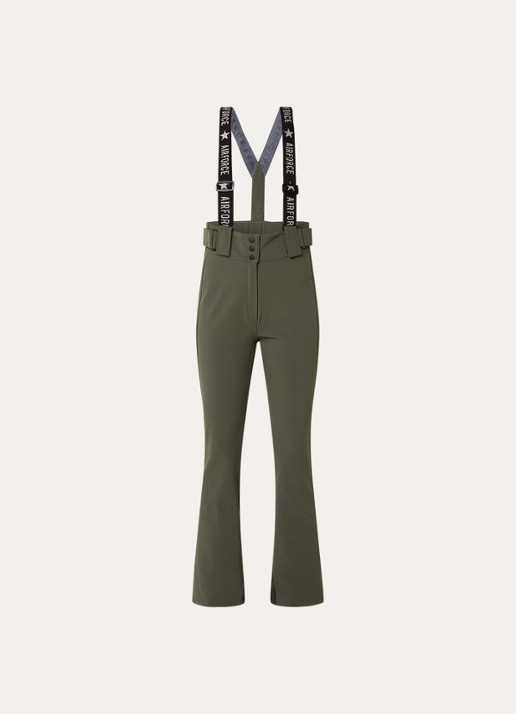 Airforce Christie high waist flared fit skibroek met afneembare bretels - voorkant 5 bronsgroen