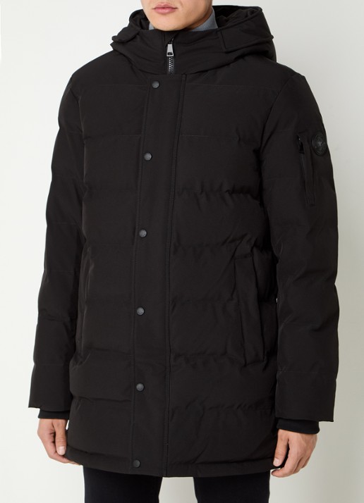 Airforce Chuck gewatteerde parka met capuchon en ritszakken - detail zwart