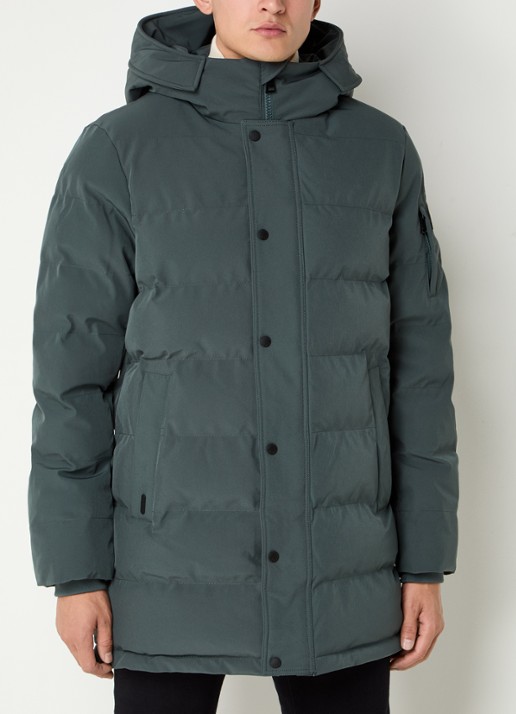 Airforce Chuck gewatteerde parka met capuchon en ritszakken - detail olijfgroen