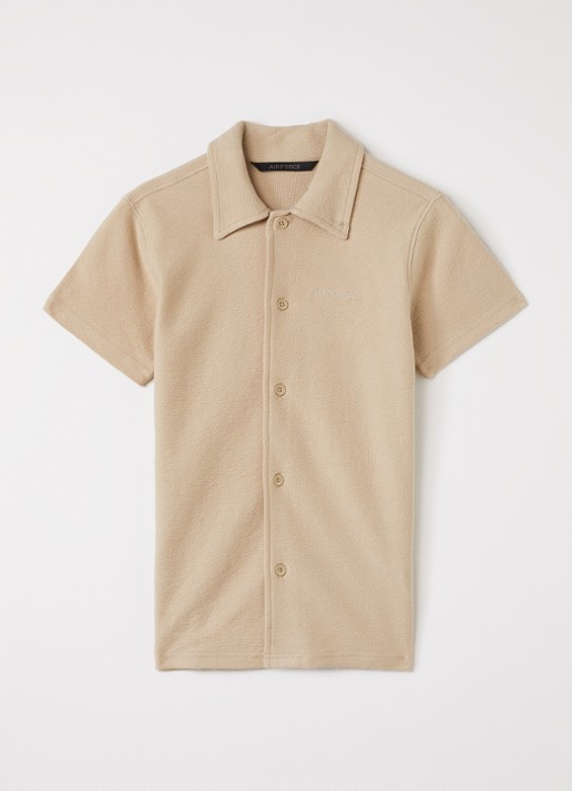 Airforce Fijngebreid overhemd van  katoen - voorkant 5 beige