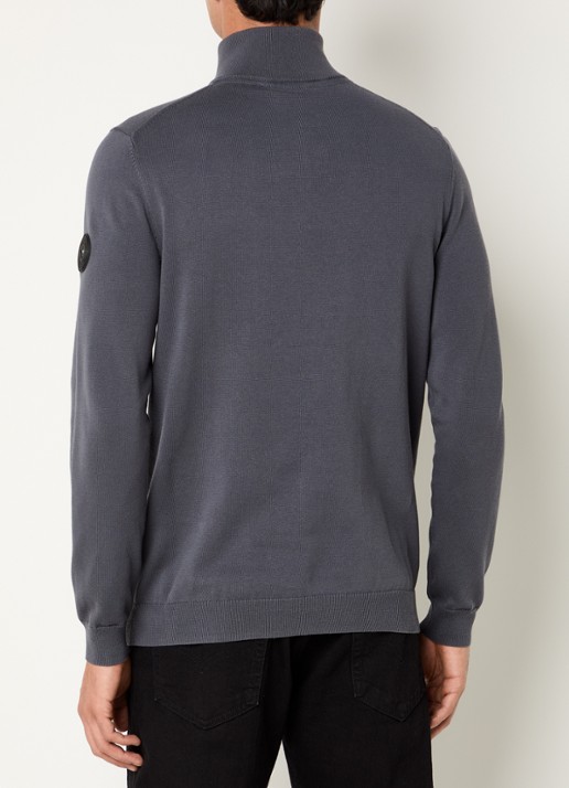 Airforce Fijngebreide pullover met halve rits en logo - achterkant donkergrijs