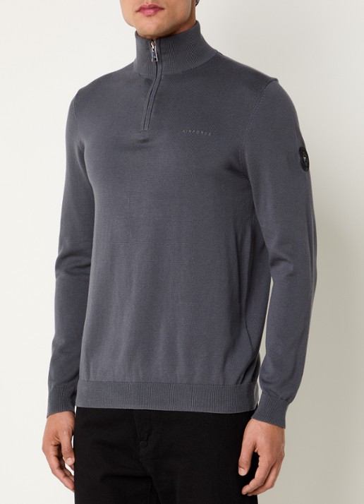 Airforce Fijngebreide pullover met halve rits en logo