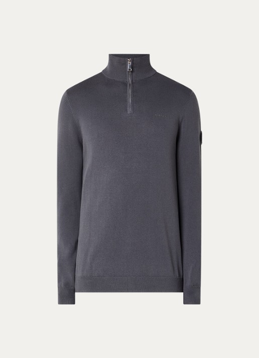 Airforce Fijngebreide pullover met halve rits en logo - voorkant 2 donkergrijs
