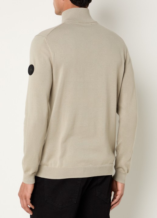 Airforce Fijngebreide pullover met halve rits en logo - achterkant 4 beige