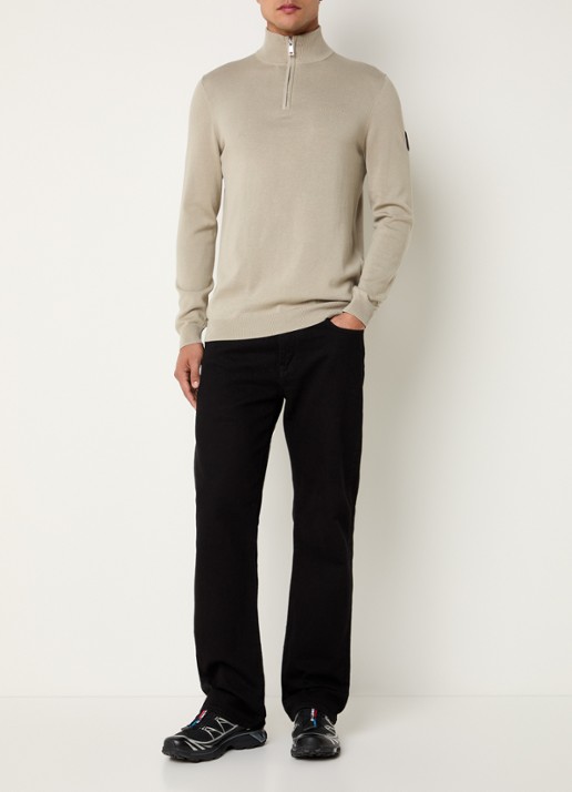 Airforce Fijngebreide pullover met halve rits en logo - voorkant 3 beige