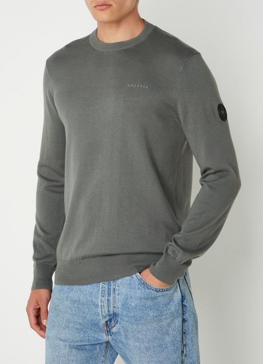 Airforce Fijngebreide pullover met ronde hals - detail 2 olijfgroen
