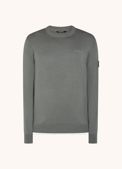 Airforce Fijngebreide pullover met ronde hals - voorkant 3 olijfgroen