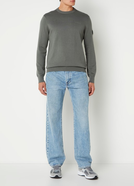 Airforce Fijngebreide pullover met ronde hals - voorkant 4 olijfgroen