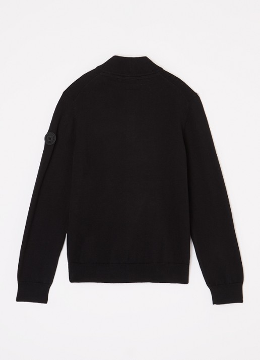 Airforce Fijngebreide pullover van  katoen met halve rits - voorkant 3 zwart