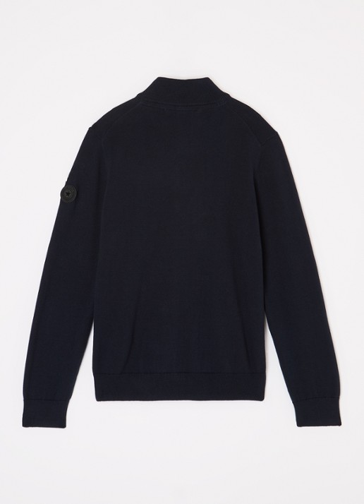 Airforce Fijngebreide pullover van  katoen met halve rits - voorkant 3 donkerblauw