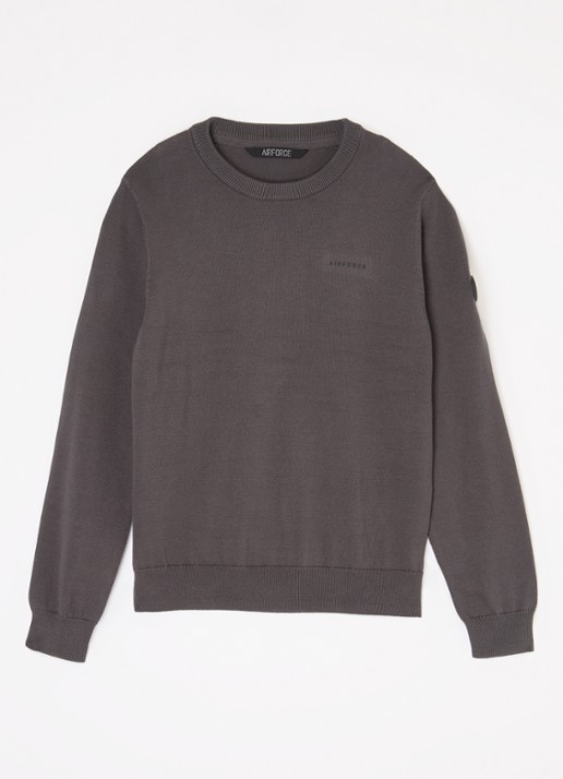 Airforce Fijngebreide pullover van  katoen - voorkant donkergrijs
