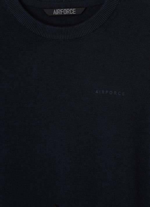 Airforce Fijngebreide pullover van  katoen - detail donkerblauw