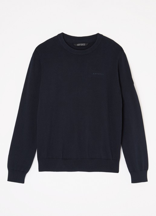Airforce Fijngebreide pullover van  katoen - voorkant 2 donkerblauw
